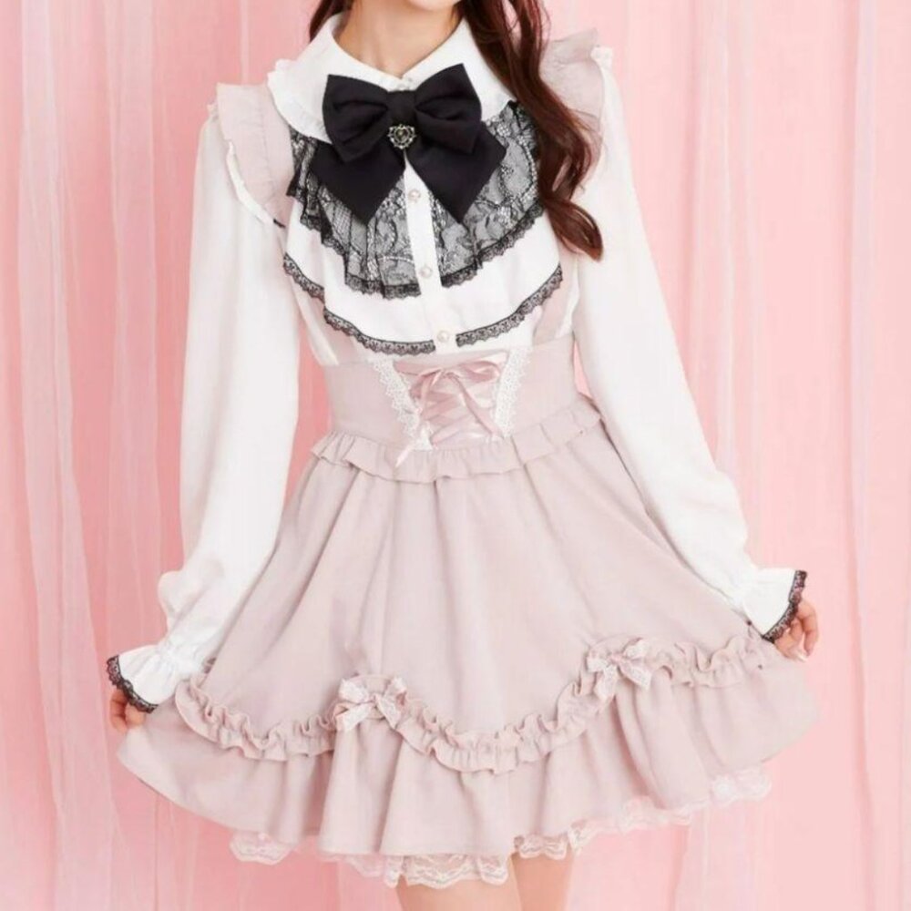 Secret Honey Pink Ruffle Ribbon Suspender Skirt